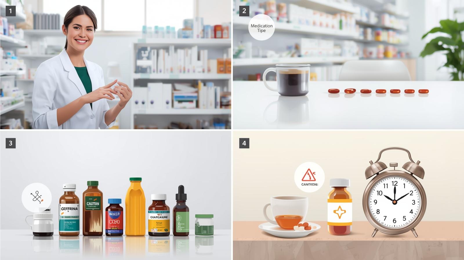 薬とカフェインの相互作用の危険性を示す画像