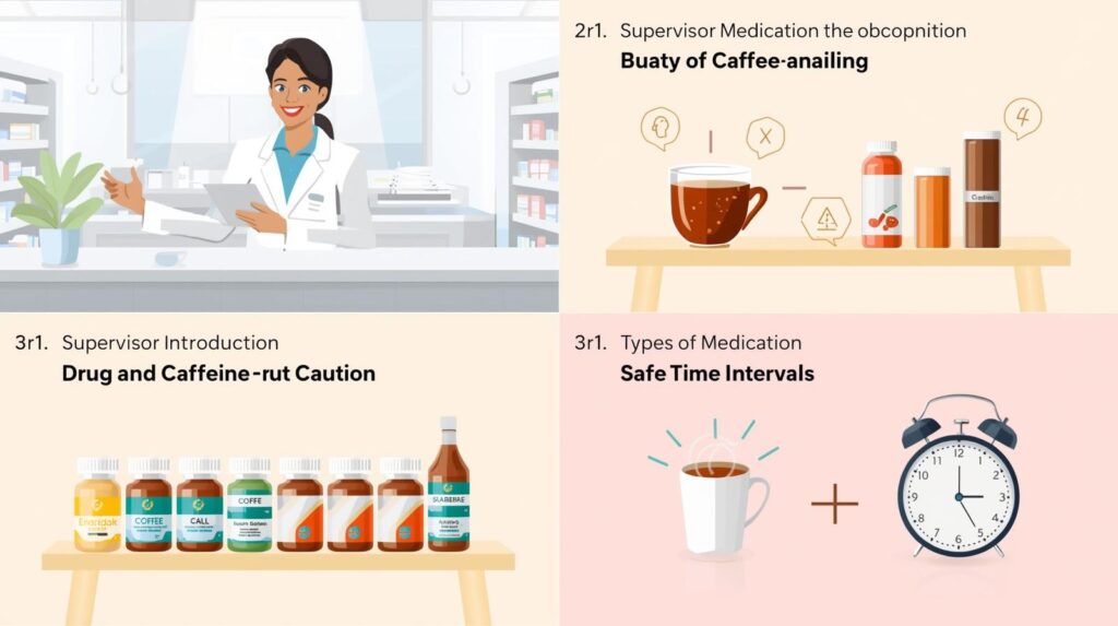 薬とカフェインを飲むべき安全な時間間隔を示す図