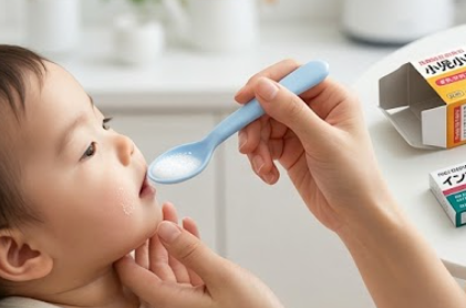 乳幼児への誤った薬の飲ませ方や、大人用の薬を自己判断で与えることへの注意を促すイメージ画像