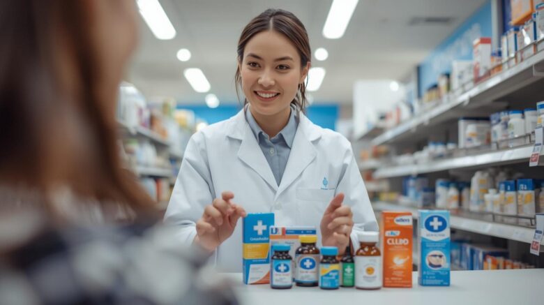 風邪薬を選ぶ際の大原則を解説する薬剤師のイラスト。市販薬の正しい知識と選び方のポイント。