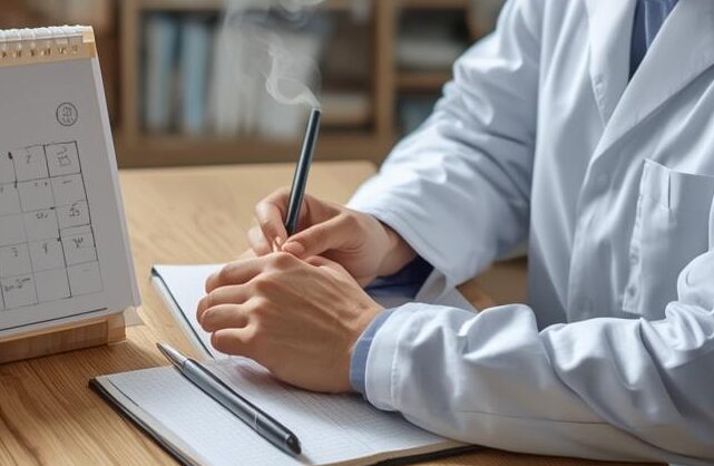 薬局の明るい相談窓口で読者の疑問や悩みに親身に答える白衣の医療従事者
