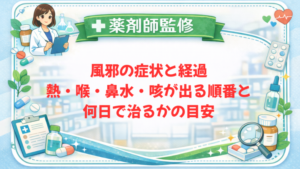 【薬剤師監修】風邪の症状と経過|熱・喉・鼻水・咳が出る順番と何日で治るかの目安