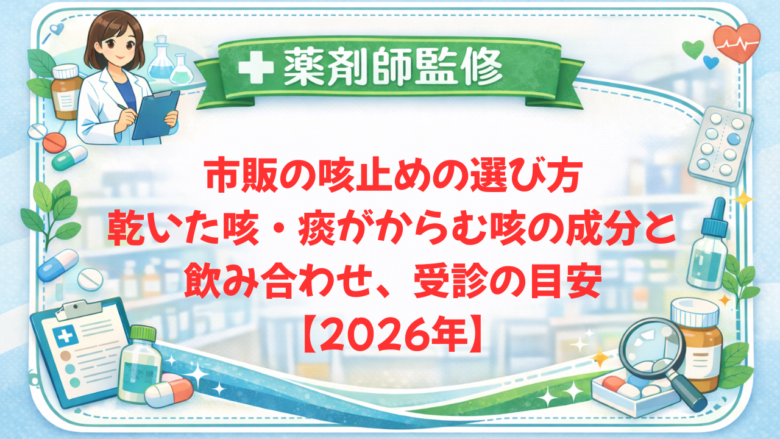 【薬剤師監修】市販の咳止めの選び方｜乾いた咳・痰がからむ咳の成分と飲み合わせ、受診の目安【2026年】
